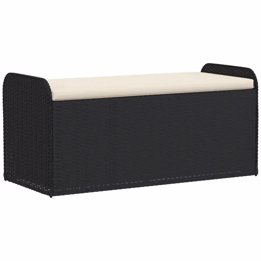 Cassapanca con cuscino vidaXL in polyrattan nera per giardino e terrazzo L: 115 cm, P: 51 cm, H: 52 cm – 2