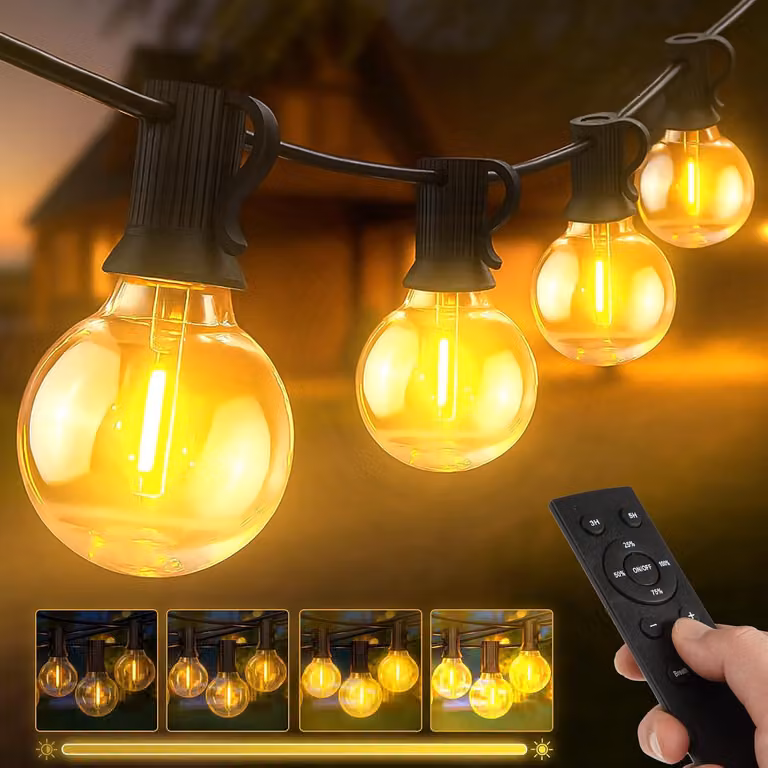 Catena luminosa da 30 metri - 50+2 lampadine G40 - Con spina - Dimmerabile - Adatta per interni ed esterni