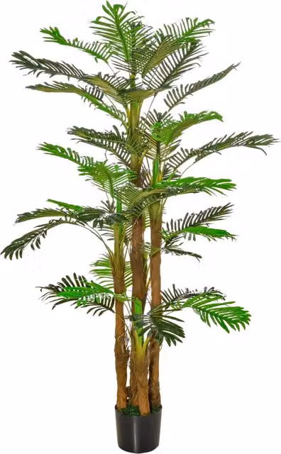 Palma Artificiale XYLO Verde con Vaso in Cemento e Rami con Lichene Altezza: 185 cm