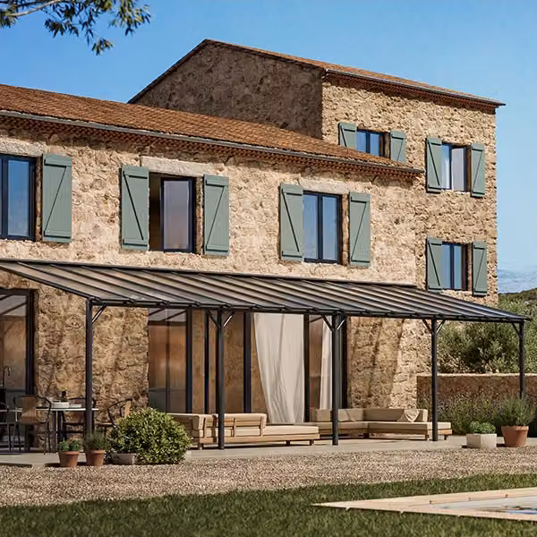 Pergola Pergofrance Harmonie in alluminio e policarbonato colore antracite L: 10 m, P: 3 m
