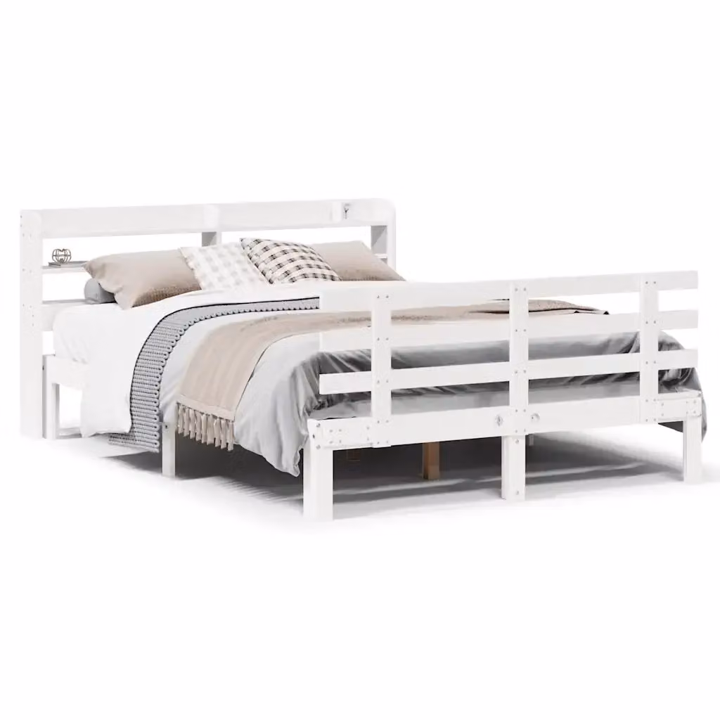 Letto in legno di pino rustico bianco vidaXL L/P: 140 x 200 cm – 2