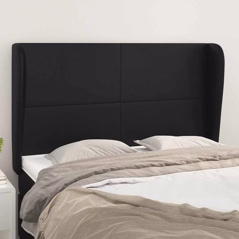 Testiera ad orecchio vidaXL in similpelle nera con struttura in legno, L: 147 cm, P: 23 cm, H: 118/128 cm