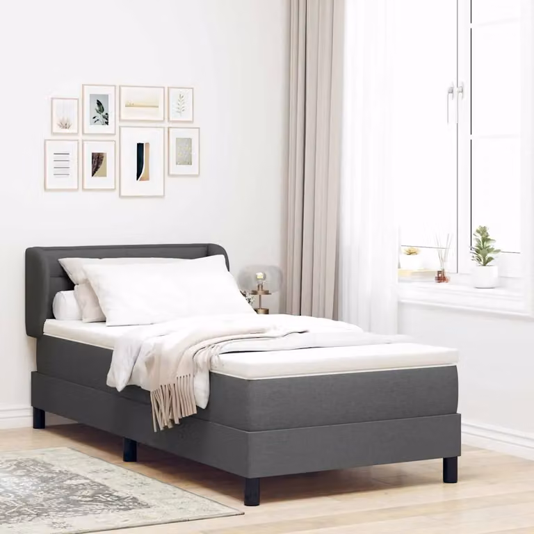 vidaXL Letto a molle con testiera Grigio scuro 90 x 200 cm Tessuto