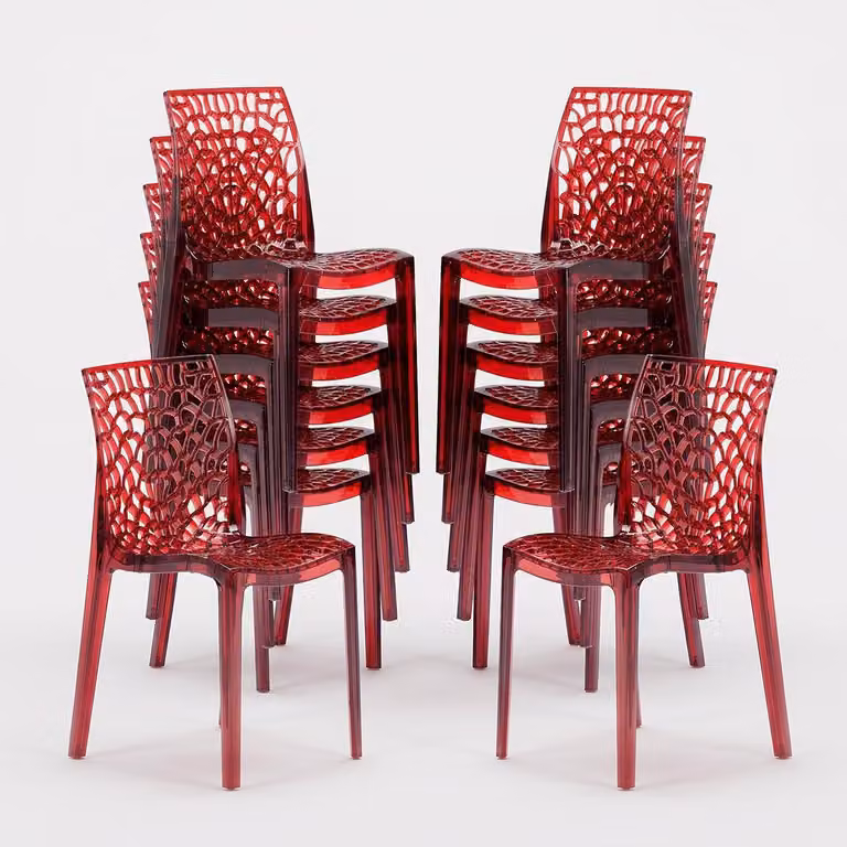 16 sedie Sedia da cucina Sedia da pranzo Sedia da pranzo Grand Soleil Gruvyer - Rosso trasparente