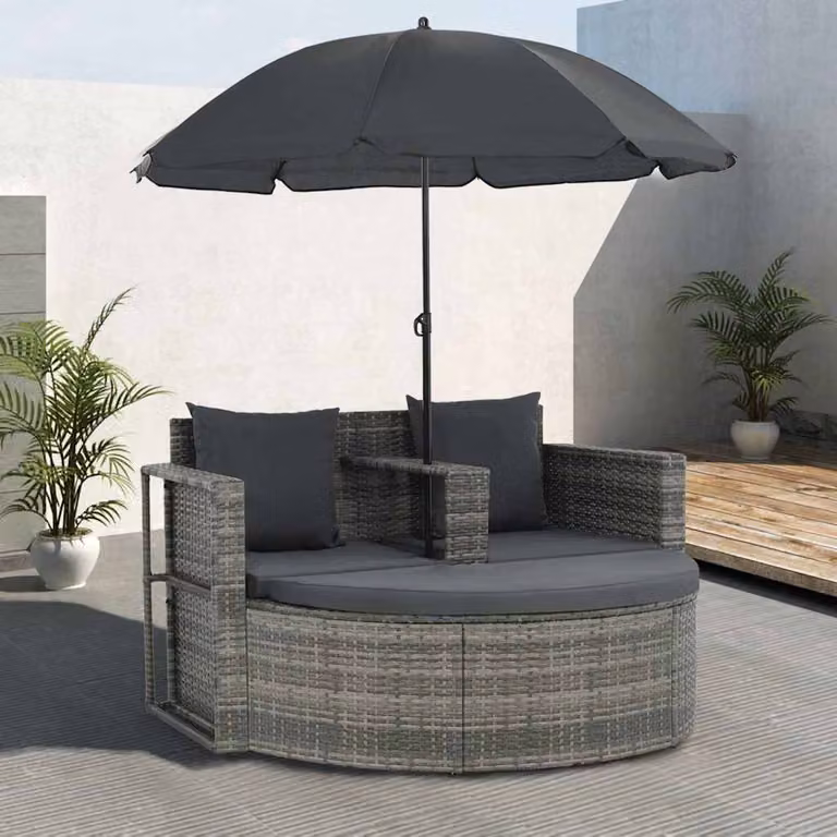 vidaXL Divano da Giardino 2 Posti con Ottoman e Cuscini, Rattan e Metallo, Grigio