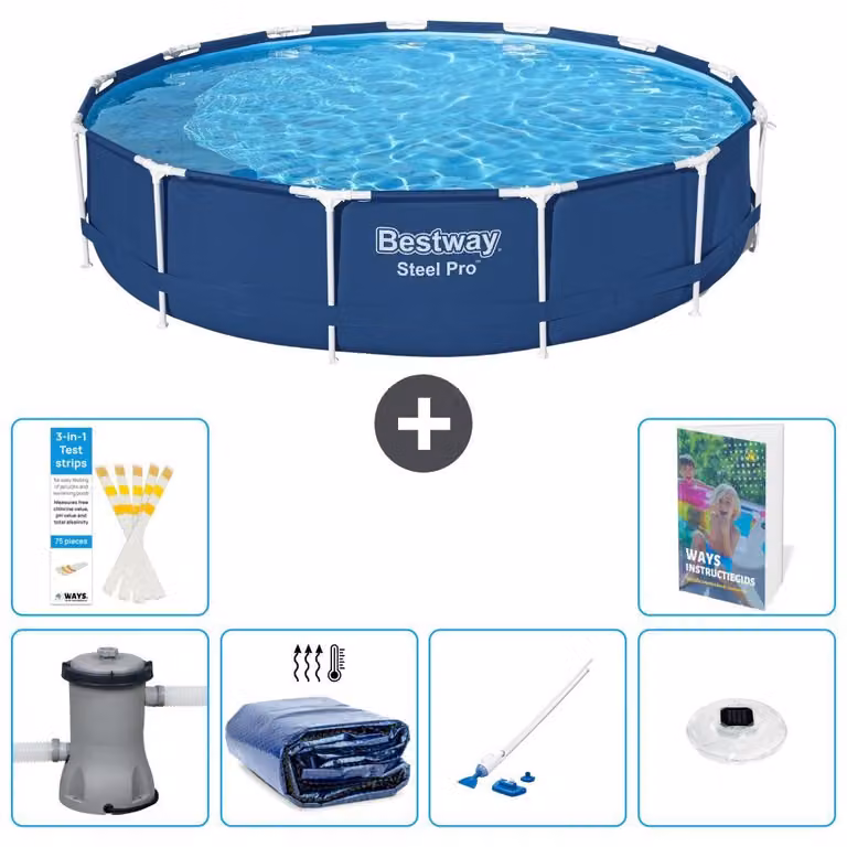 Piscina gonfiabile Bestway Steel Pro, rotonda, dimensioni 396x84 cm, composta da 5 parti, modello S204
