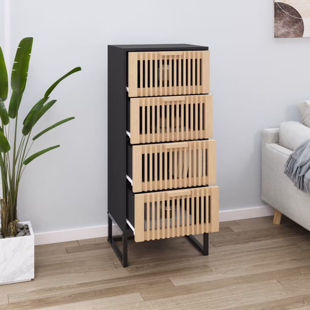 Credenza moderna vidaXL in legno e metallo, colore nero, L: 40 cm, P: 30 cm, H: 95 cm