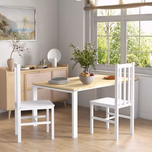 Set di 2 sedie da pranzo WISHDOR in legno di pino laccato bianco stile country con schienale a doghe