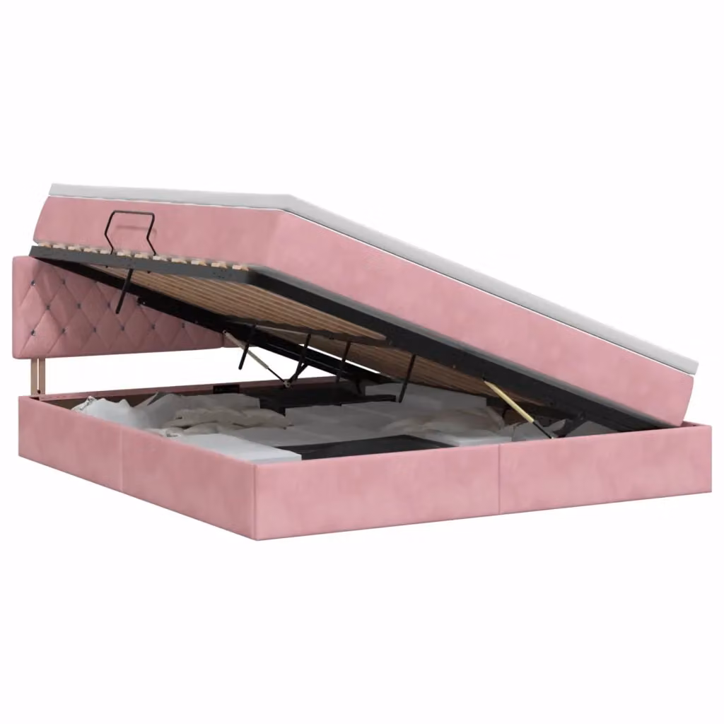 Letto con Contenitore vidaXL in Velluto Rosa e Bianco con Testiera, L/P/H: 160 x 200 x 204 cm – 2