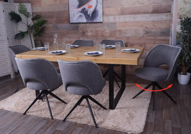 Set di 6 sedie da pranzo modello HWC-N72, sedia imbottita per cucina, girevole con sistema di ritorno automatico, rivestita in tessuto (420g/m²), colore grigio scuro