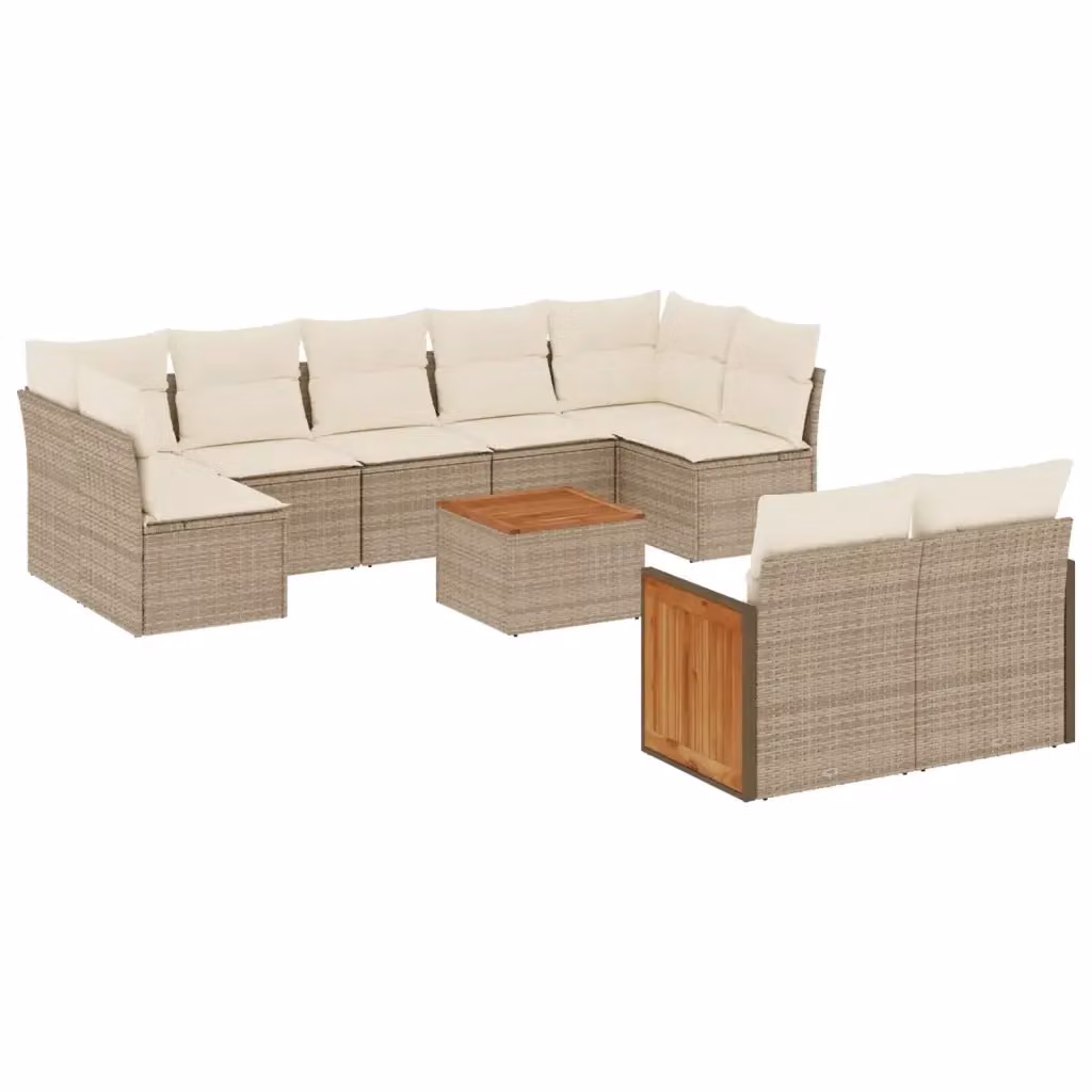 Set Divano da Giardino VIDAXL in Polyrattan con Cuscini Beige, 10 Pezzi – 2