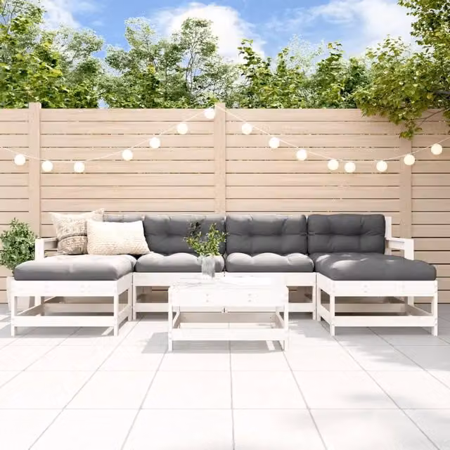 Set Salotto da Giardino 7 pz Bianco in Legno Massello di Pino 3186369