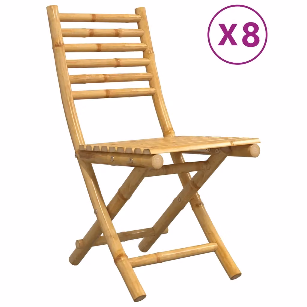 Set di 8 sedie pieghevoli vidaXL in bambù color marrone e beige per giardino e terrazza, L/P/H: 43 x 54 x 88 cm – 2