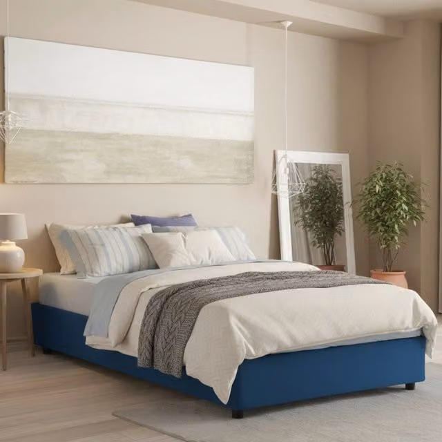 Letto Matrimoniale Alessander Talamo Italia con Materasso in Foam e Base Contenitore Alzabile, Blu, L/P: 160 x 200 cm