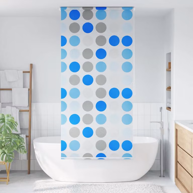Tenda a Rullo per Doccia vidaXL con Motivo Grafico a Cerchi, Multicolore Blu, L: 80 cm, H: 240 cm