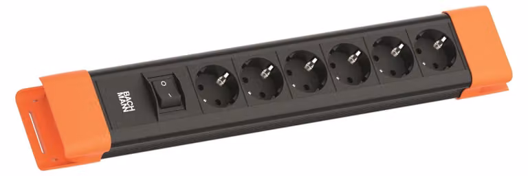 BACHMANN CONNECTUS 6xCEE7/3, 1xinterruttore 2,0m CEE7/7 nero/arancio