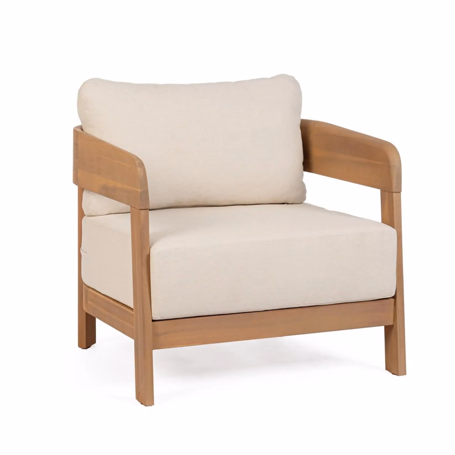 Poltrona lounge GIRONA in legno di acacia e tessuto beige