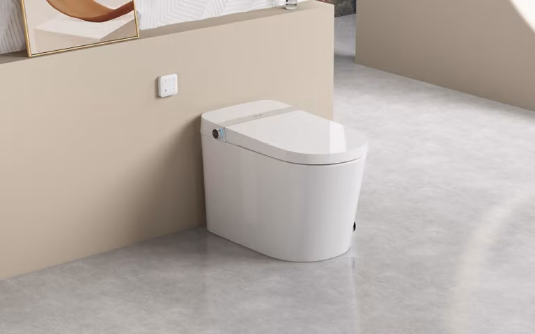 Set completo per WC automatico, con doppio scarico, sedile riscaldato, telecomando, colore bianco