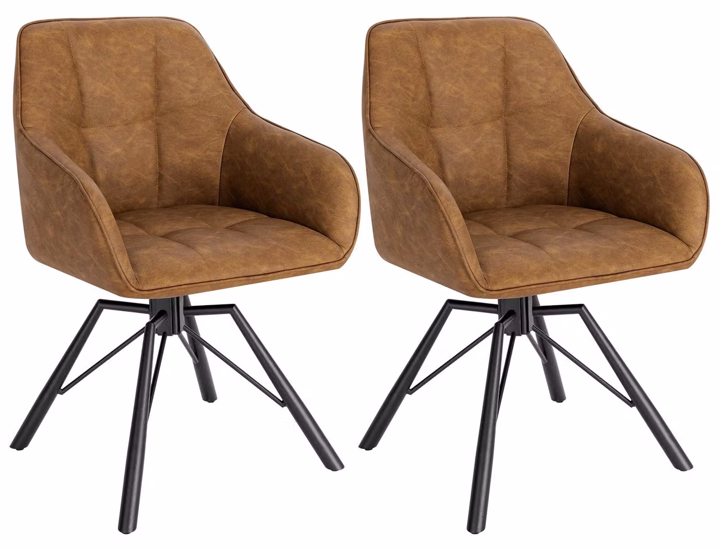Sedie da pranzo - Sedie da pranzo girevoli - Set da 2 - Imbottite - Con braccioli - Struttura in metallo - 58,5 x 54,5 x 82,5 cm - Pelle color beige chiaro
