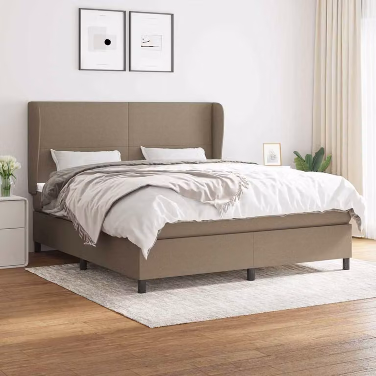 vidaXL Giroletto a Molle con Materasso in Tessuto Beige e Bianco, L/P/H: 183 x 203 x 128 cm