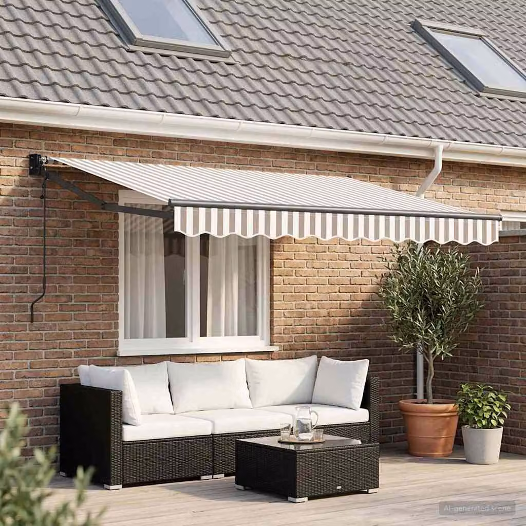 Tenda retrattile vidaXL con bracci pieghevoli in acciaio e tessuto in poliestere, Grigio chiaro e bianco, L: 3 m x P: 2,5 m
