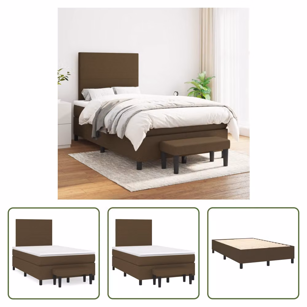 The Living Store Letto a molle con materasso marrone scuro 120x200 cm in tessuto
