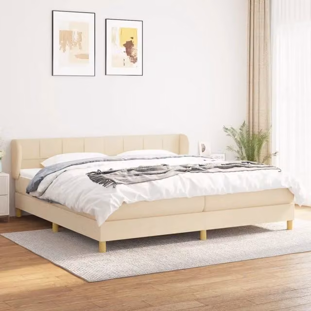 Letto Ibrido vidaXL con Giroletto a Molle e Materasso in Tessuto Beige e Bianco L/P: 200 x 200 cm