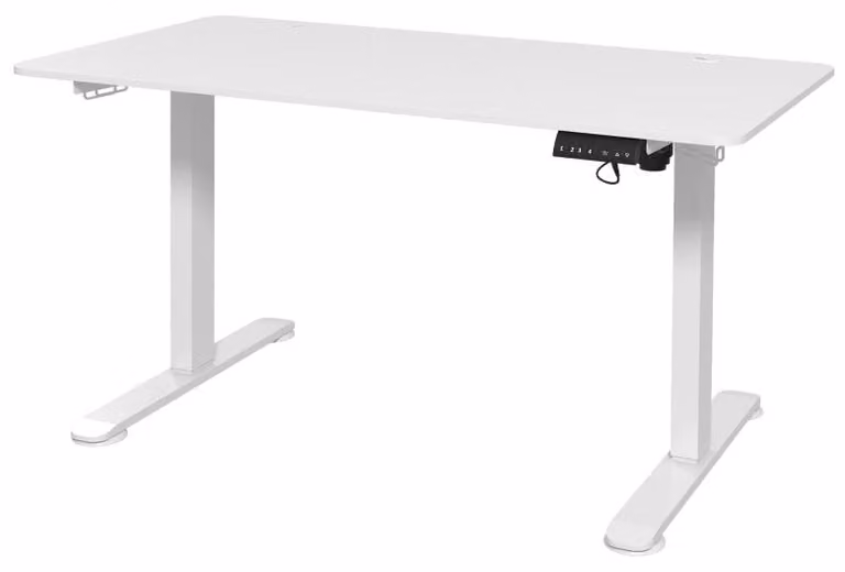Scrivania regolabile in altezza con sistema elettrico, per seduta e lavoro in piedi. Colore: bianco. Dimensioni: 140x70x72-116 cm