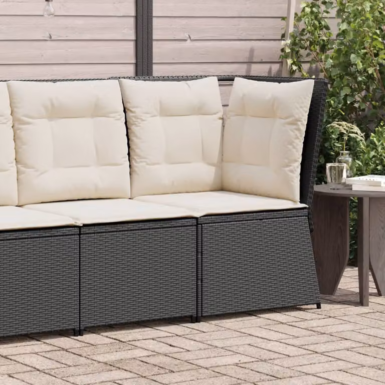 vidaXL Divano Angolare da Giardino in Polyrattan con Cuscini, Nero e Beige