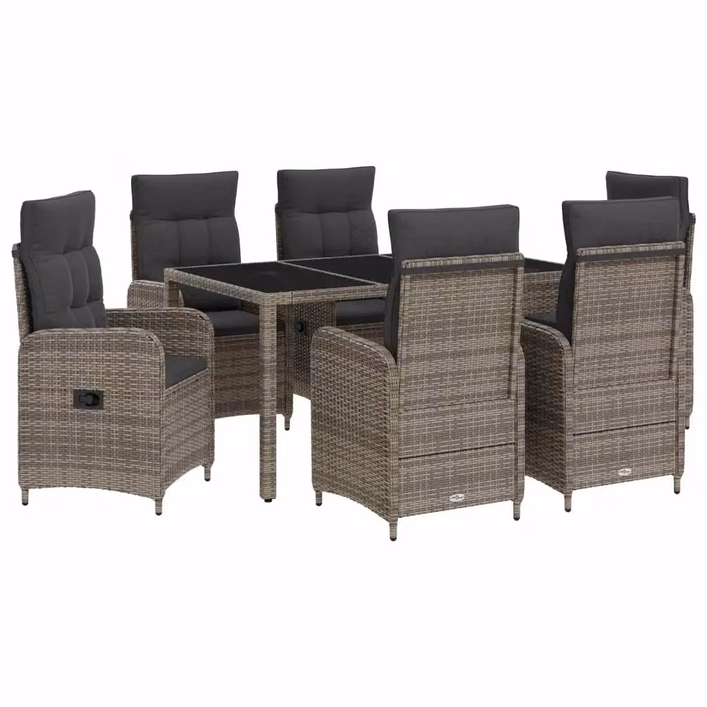 Set da pranzo per esterni vidaXL in polyrattan e vetro grigio con tavolo rettangolare e 7 sedute – 2
