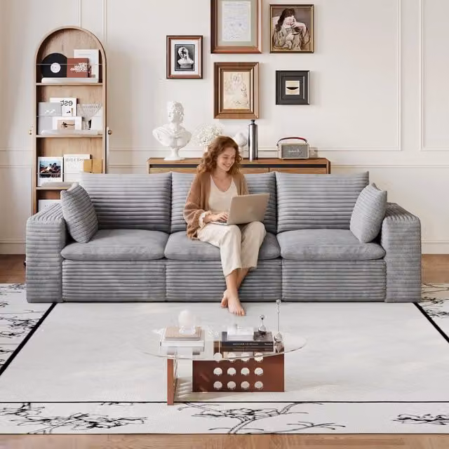 Divano Cloud 260 cm in Velluto a Coste ¨C MINIMAL ¨C Grigio Scuro, Imbottito, Senza Montaggio