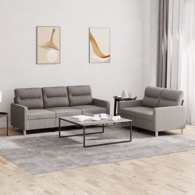 Set di divani 2 pezzi vidaXL con cuscini in tessuto beige e grigio per soggiorno moderno