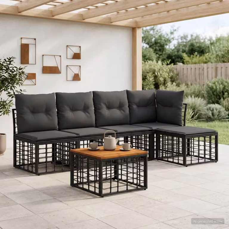 Maison Exclusive - Set da esterno per divano, 6 pezzi, colore nero e grigio scuro, realizzato in poliestere