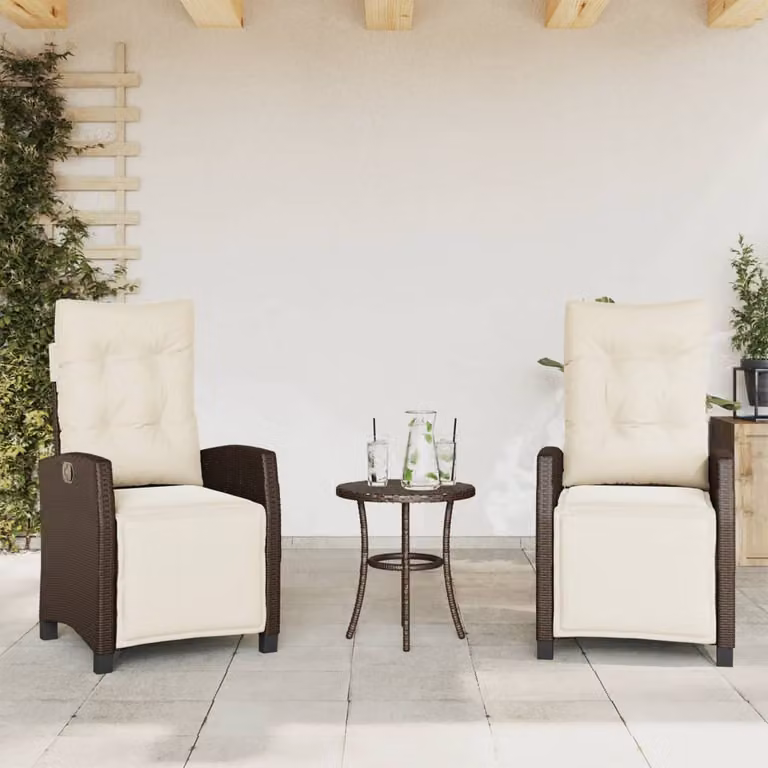 Set di 2 sedie da giardino reclinabili con poggiapiedi vidaXL in polyrattan e metallo