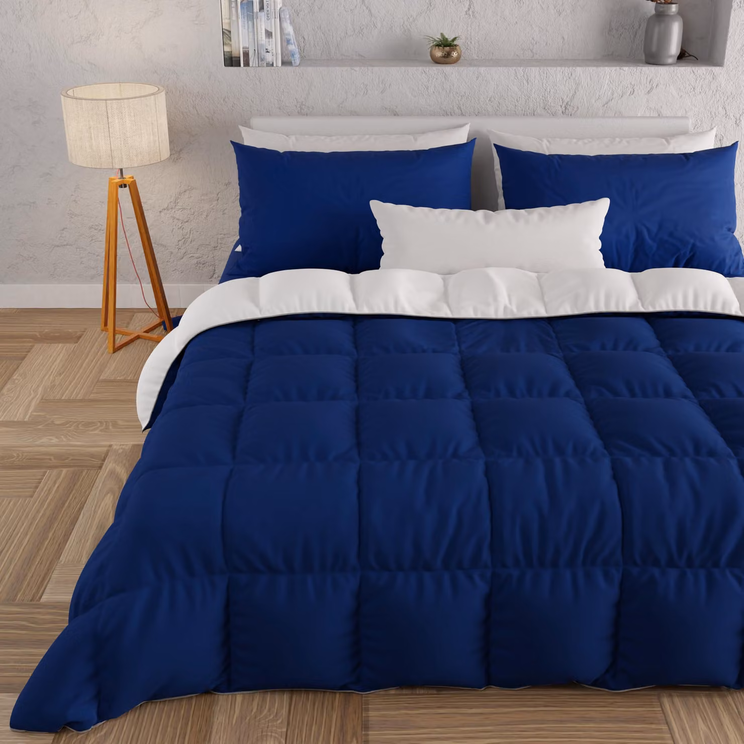 Coperta invernale per letto, dimensioni 220x260 cm, per 1-2 persone, reversibile, colore blu notte e bianco