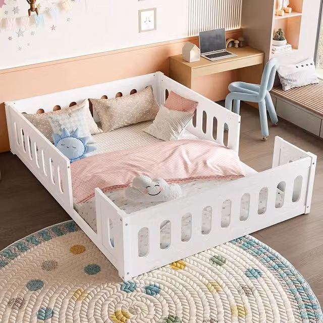 Letto per bambini Xylo in legno e MDF con barriera, colore bianco, L 140 x P 200 cm