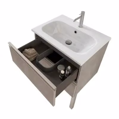 Mobile bagno sospeso INBAGNO Master grigio con lavabo e specchio contenitore con illuminazione LED L: 60 cm, P: 45 cm, H: 50 cm – 2