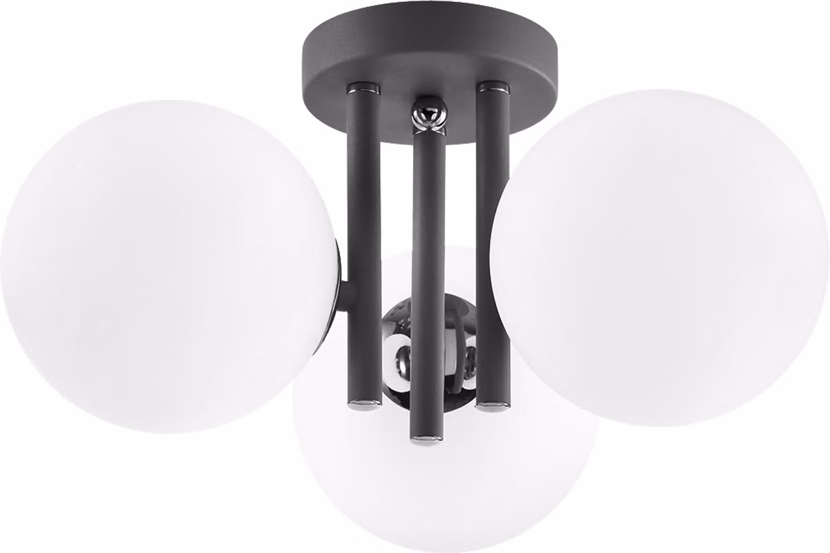 Lampada a soffitto tripla ASH S3, cromata, con tre paralumi rotondi, attacco G9, design moderno