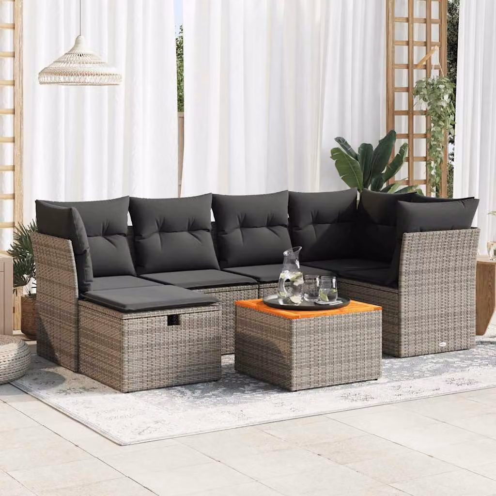 Maison Exclusive - Set da giardino 7 pezzi con cuscini in polyrattan grigio