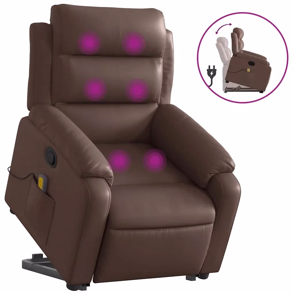 vidaXL Poltrona Alzapersona Reclinabile con Assistenza Elettrica in Similpelle Marrone – 2