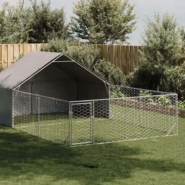 Recinto per cani da esterno vidaXL in acciaio zincato grigio, L: 6 m, P: 3 m, H: 1,9 m – 1