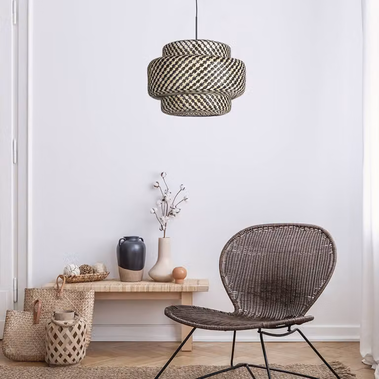 Steinhauer Lampada a sospensione Sparkled Light, dimmerabile, Nero, Soggiorno / Sala da pranzo, bambù, Lampada a sospensione