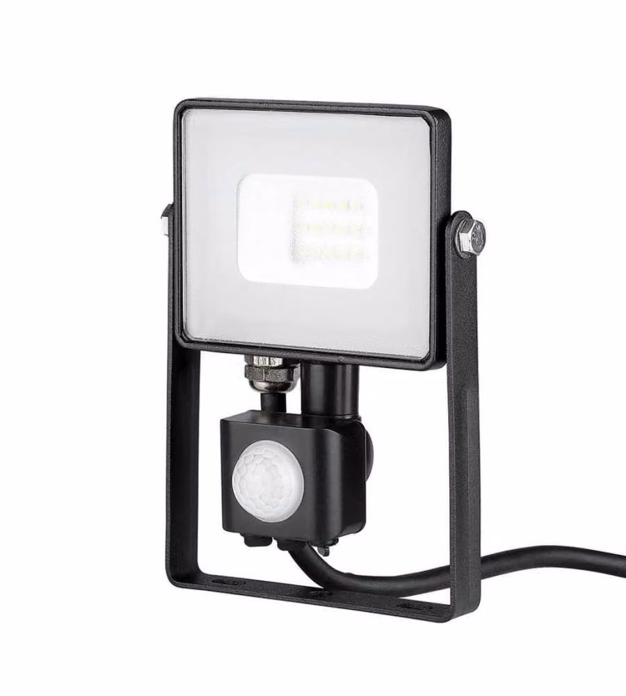 Faro LED Chip Samsung 10W con Sensore di Movimento e Crepuscolare e Interruttore Manuale di Bloccaggio Colore Nero 3000K IP65
