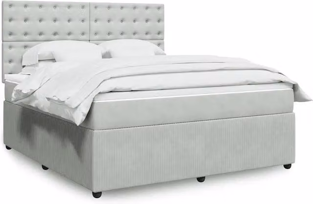 Letto con Giroletto a Molle e Materasso Ibrido vidaXL in Velluto Grigio e Bianco L/P: 180 x 200 cm