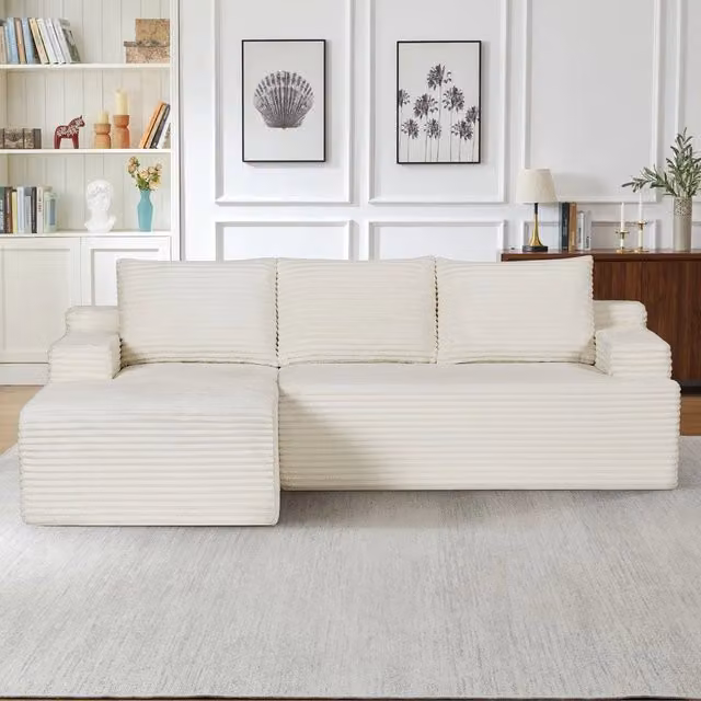 Divano angolare estraibile 2 posti ¨C Minimal ¨C bianco tessuto senza montaggio richiesto