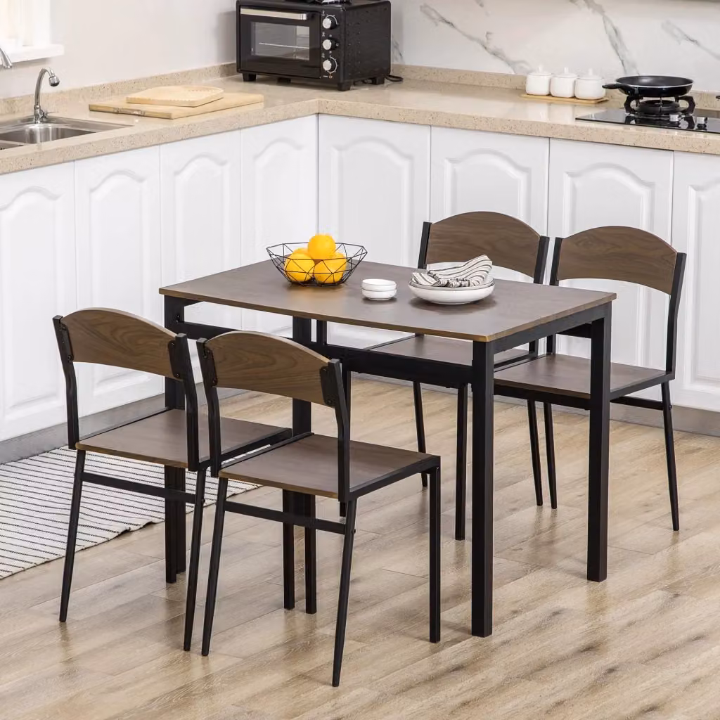 Set da giardino Giordanoshop composto da tavolo rettangolare e 4 sedie in acciaio e MDF color nero e rovere – 2