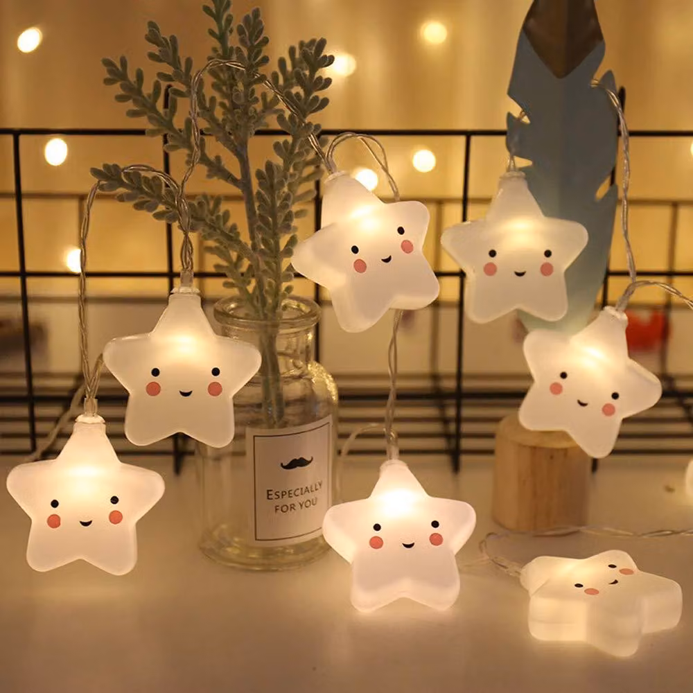 Catena luminosa con motivo a stella, 10 LED, alimentata a batteria, 2 metri, luce bianco caldo