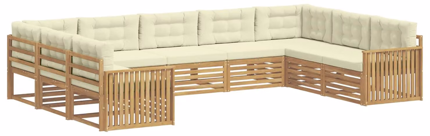 Set di divani da esterno, 9 pezzi, bianco e crema