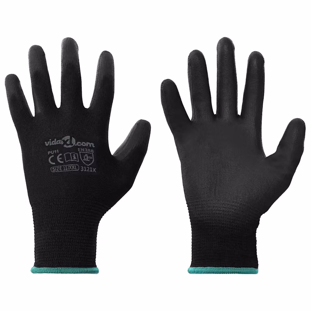 Set di 12 guanti da lavoro vidaXL in poliestere colore nero, taglia XXL