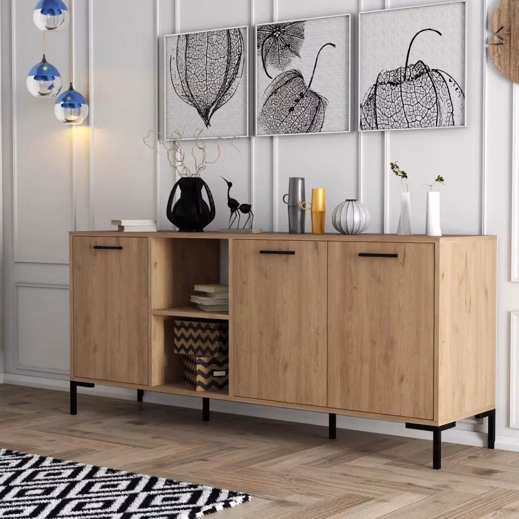 Credenza moderna in legno Hanah Home, colore marrone, L: 180 cm, P: 45 cm, H: 80 cm – 2